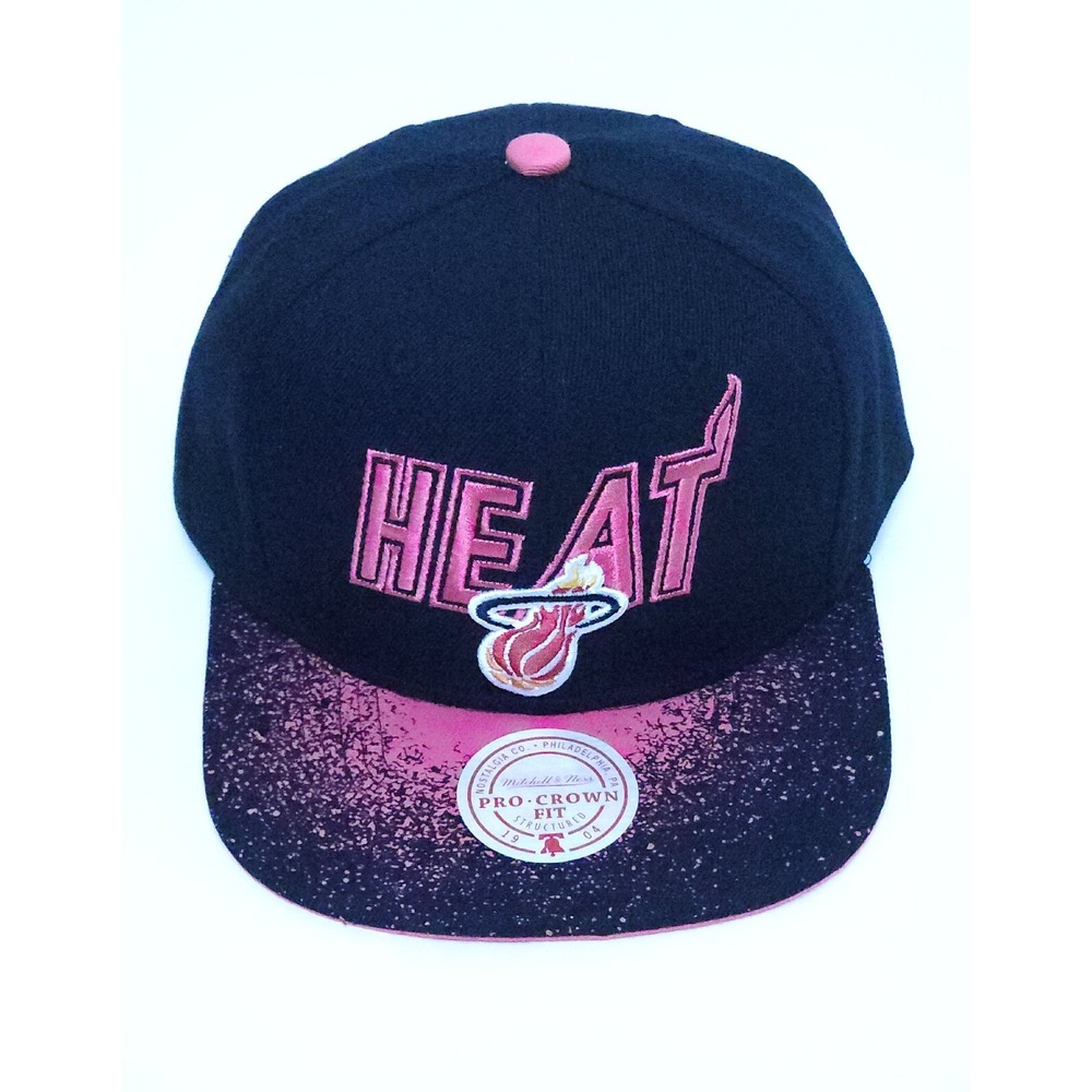 Mitchell & Ness NBA Miami Heat Black Snapback Adjustable Hat Cap Spray Paint